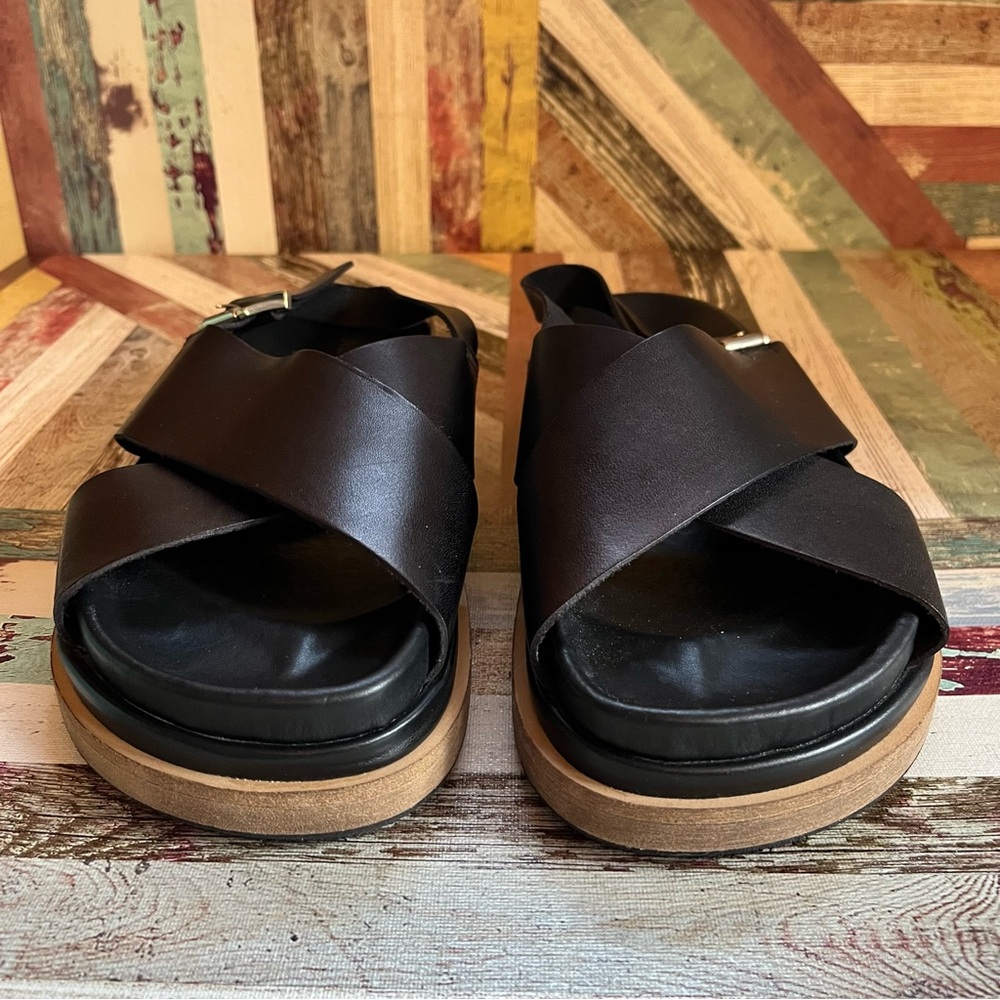 ALOHAS Marshmallow Black Leather Crossover Slingback Sandals - Picture 4 of 9